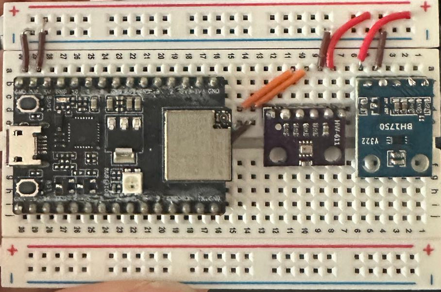 Initial component layout on breadboard